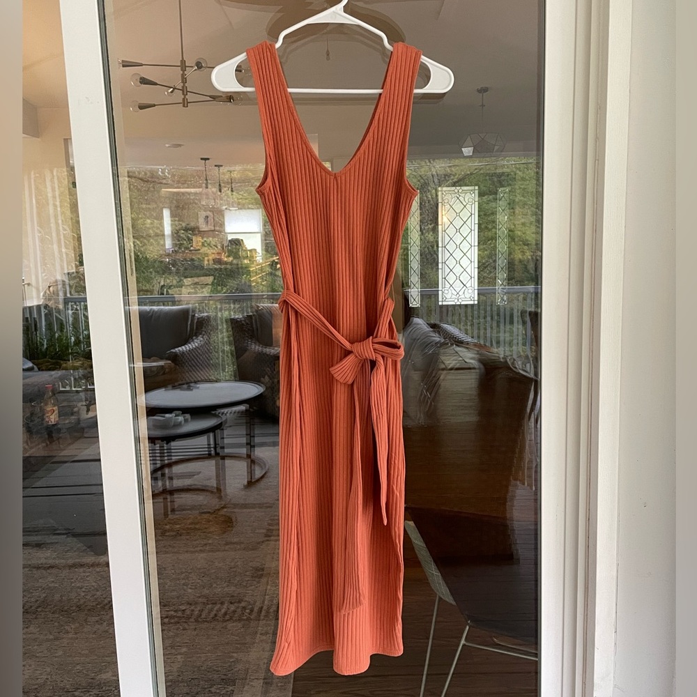 AE Orange Belted Midi Dress